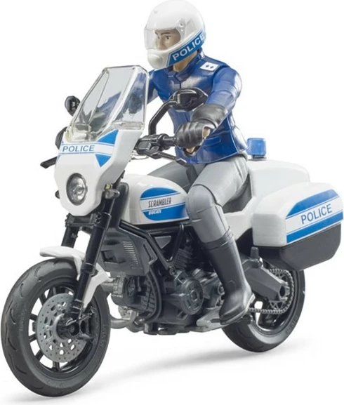 Lodër motor policie BRUDER Scrambler Ducati me polic, 1:16, Bardhë/Kaltër