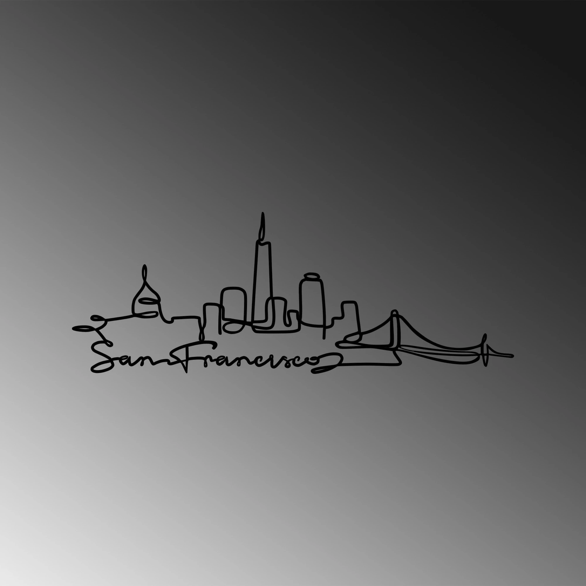 Aksesor dekorativ metalik për mur, skyline San Francisco, ngjyrë e zezë
