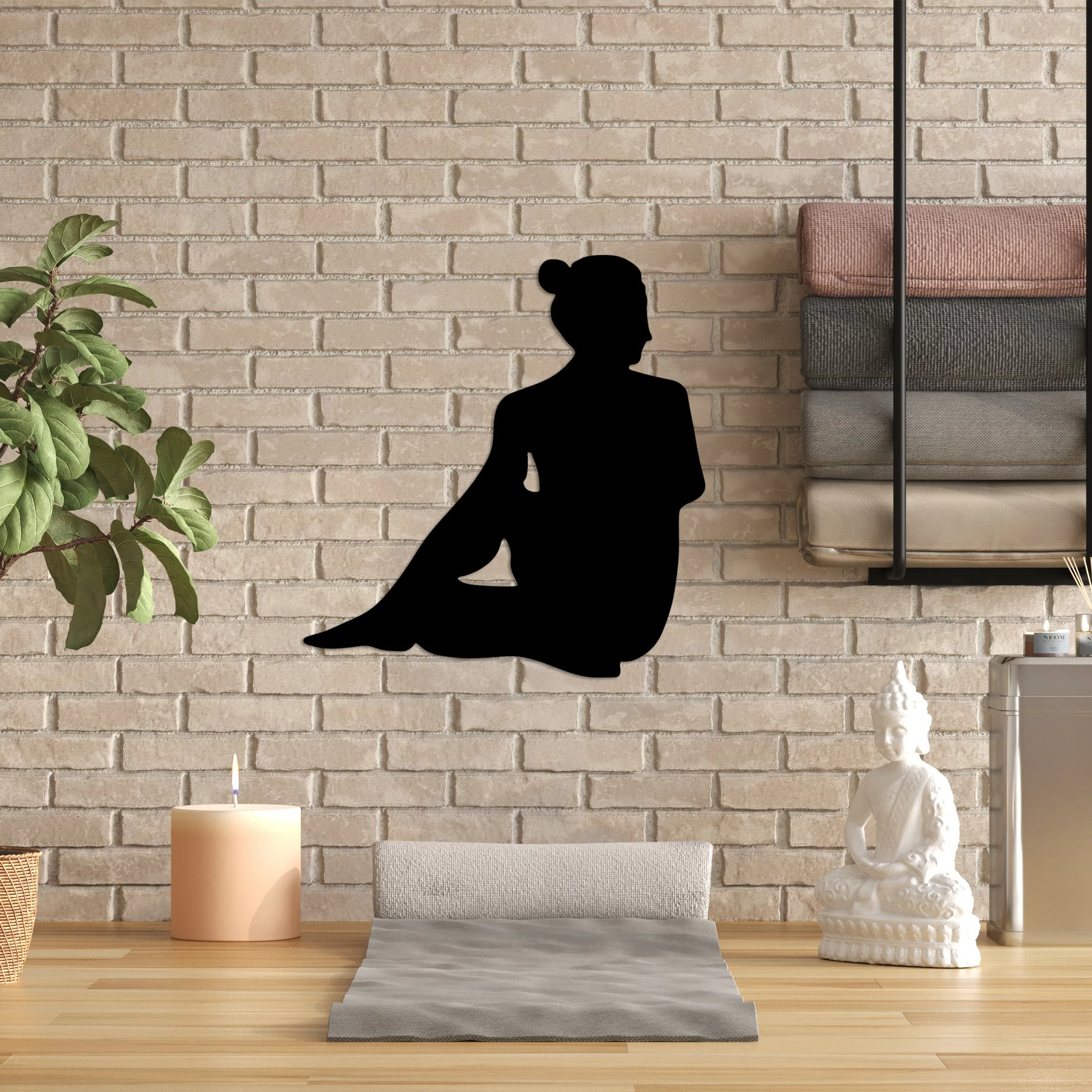 Aksesor dekorativ metalik për mur, Wallity, Yoga 22, ngjyrë e zezë, 53x55cm