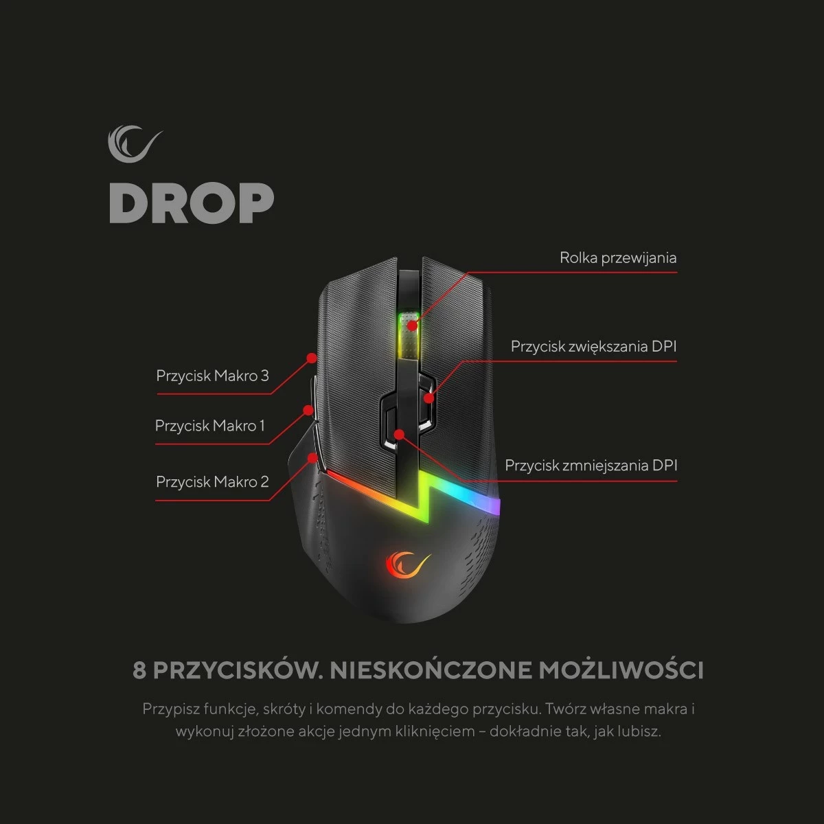 Maus Rampage DROP M3 RGB 1000Hz, i zi