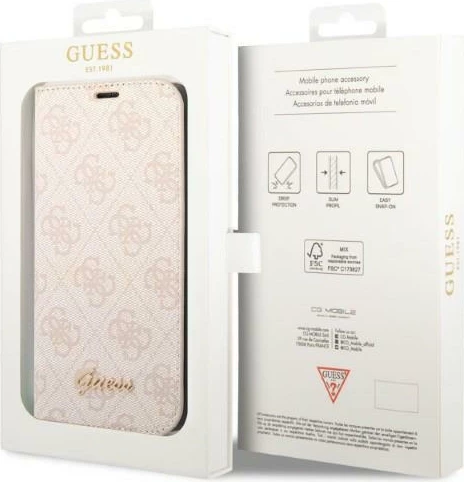 Mbështjellës Guess Bookcase 4G Vintage Gold Logo për iPhone 14 Pro 6.1", Rozë