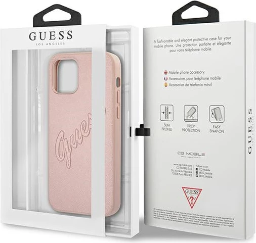 Mbështjellës Guess GUHCP12LRSAVSRG për iPhone 12 Pro Max 6.7", Saffiano Vintage Script, rozë
