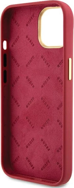 Mbështjellës Guess Silicone Script Metal Logo & Frame për iPhone 15, Kuq