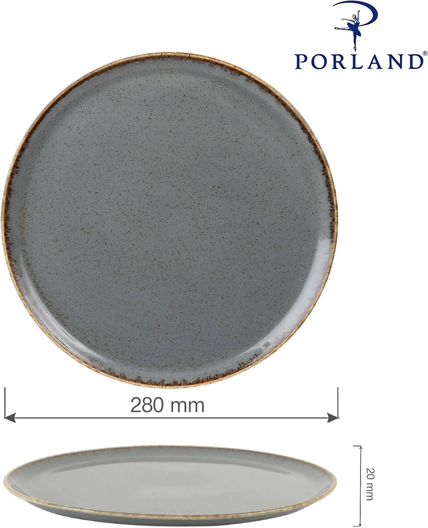 Pjatë pice Porland Seasons Stone Ø280 mm, porcelan, set 6 copë, e hirtë e errët
