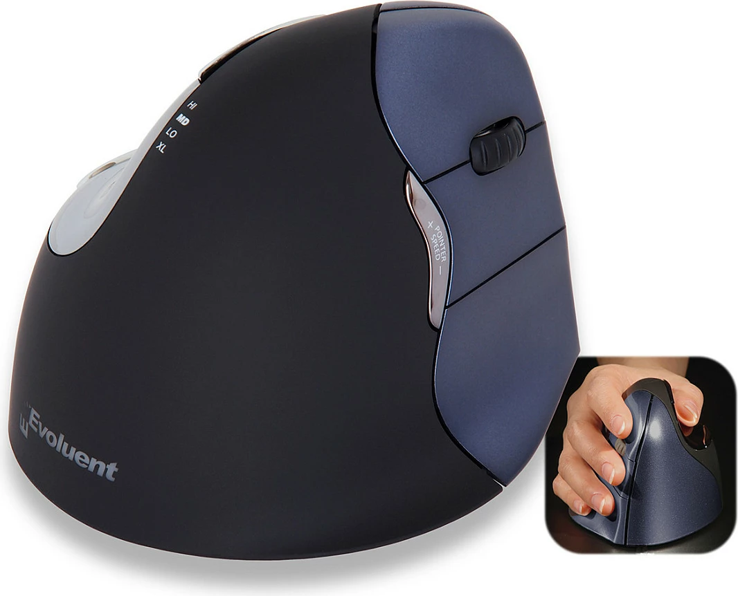 Maus vertikal Evoluent Vertical Mouse 4, wireless, 6 butona, laser, USB receiver, zi-argjendtë
