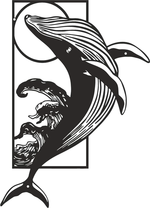 Dekor muri balenë, metal i zi, 38x1.5x50cm