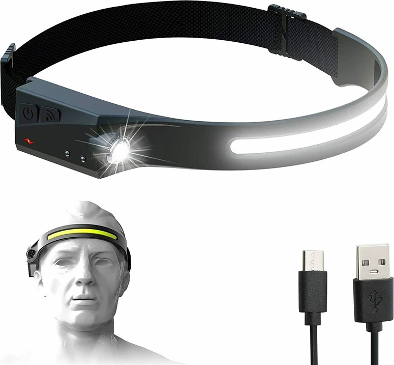 Llambë koke LED Hurtel WLCHL03 me sensor lëvizjeje, 1200 mAh, USB-C, e zezë