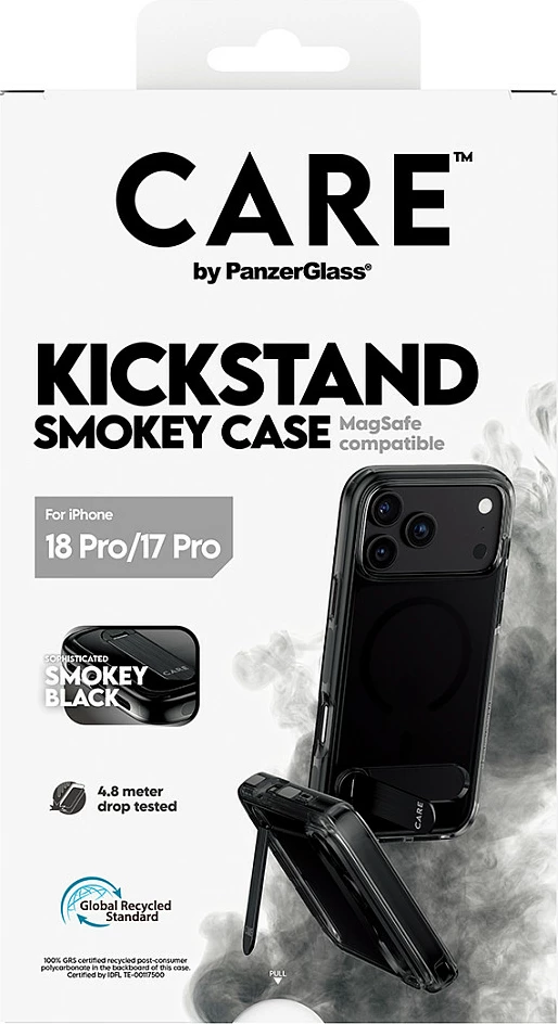 Mbështjellës PanzerGlass CARE Kickstand Case, MagSafe, për iPhone 17 Pro, smokey i zi