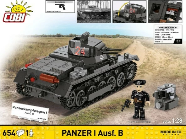 Set blloqesh ndërtimi COBI Panzer I Ausf. B 2660 1:28 654 pjesë me 1 figurë gri e errët