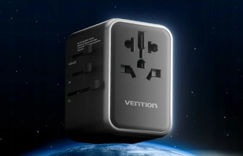 Adapter universal udhëtimi me karikues Vention 65W, i zi