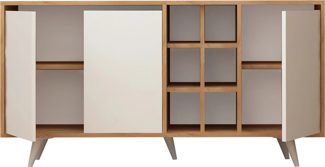 Bufe melamine, ngjyrë arre dhe e bardhë, 140x40x86H cm, FH9432.02