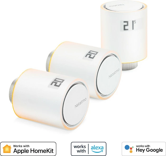 Valvula smart për radiator Netatmo, Pack 3 copë, Wi‑Fi 2.4 GHz, ekran i integrum, e bardhë