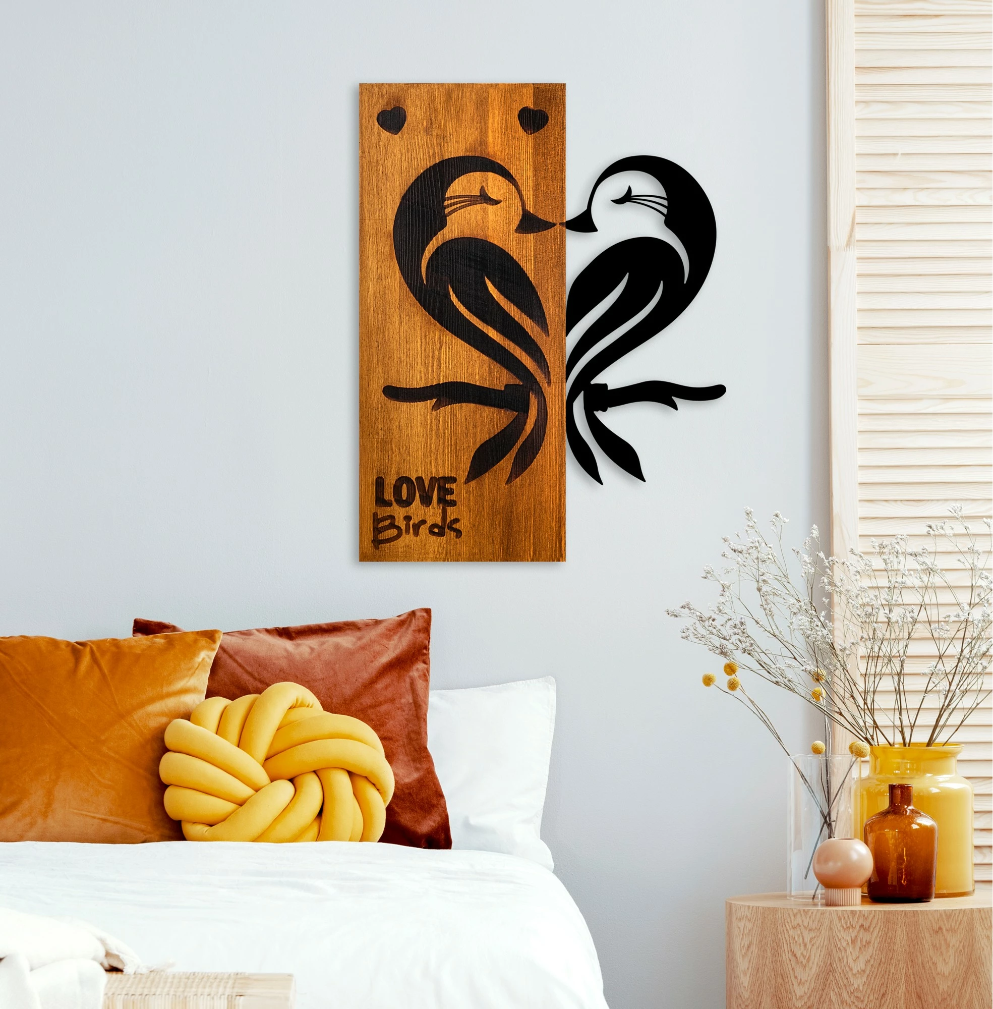 Aksesor dekorativ për mur, dru arre, zogj dashurie, Wallity, Love Birds 5
