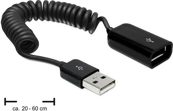 Kabllo zgjatëse USB DeLOCK USB 2.0, USB-A mashkull në USB-A femër, 0.6 m, spirale, e zezë