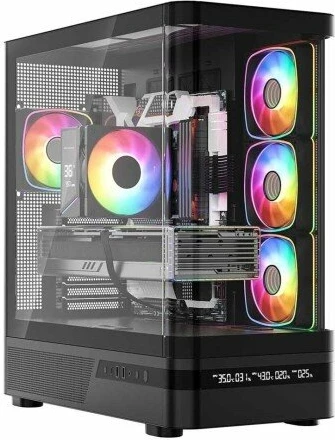 Kasë Modecom Volcano AQ200 ARGB MC-A-AQ200-4FA-B, Midi Tower ATX, 4x120mm ARGB fanë, USB-C, e zezë
