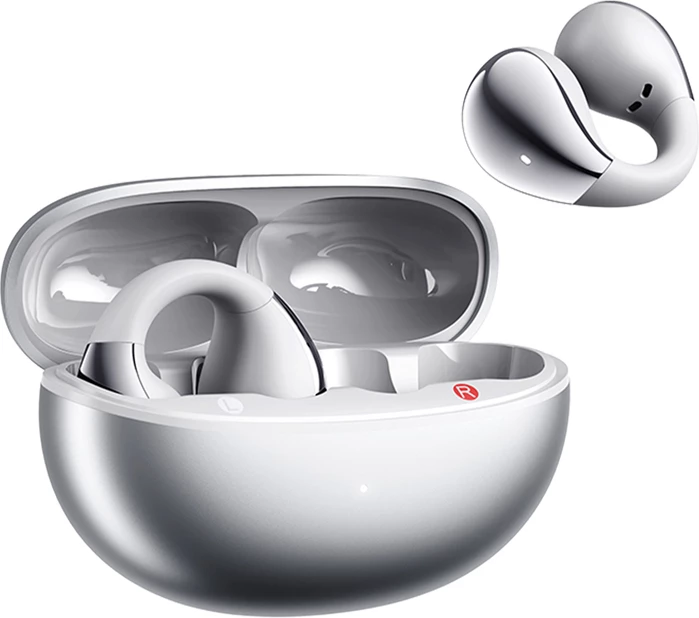 Kufje TWS QCY Crossky Clip C30S, Open-Ear, LDAC Hi-Res, Bluetooth 6.0, 40 orë, IPX5, USB-C, argjendtë