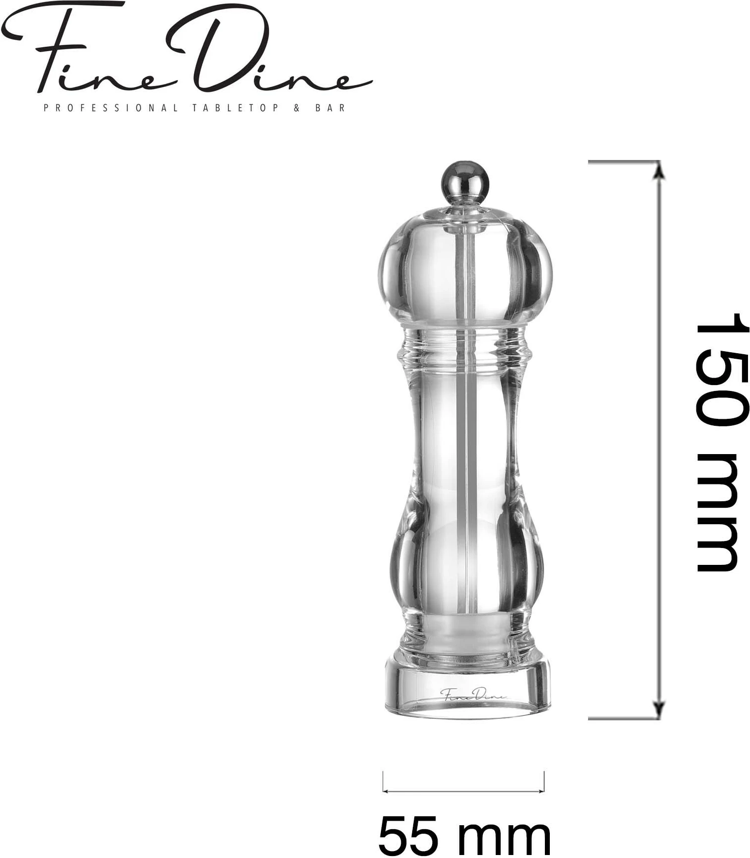 Set mulli për kripë dhe piper Fine Dine Claro 150 mm, 50 ml, akrilik, transparent, 2 copë