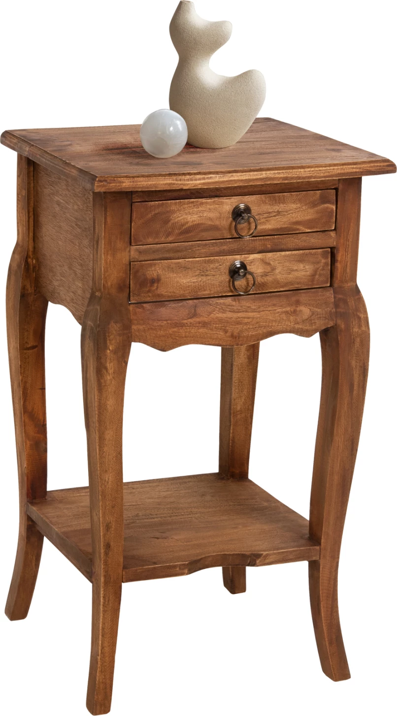 Tavolinë anësore me 2 sirtarë FH7904 dru mahagoni ngjyrë natyrale 40x30x67Hcm