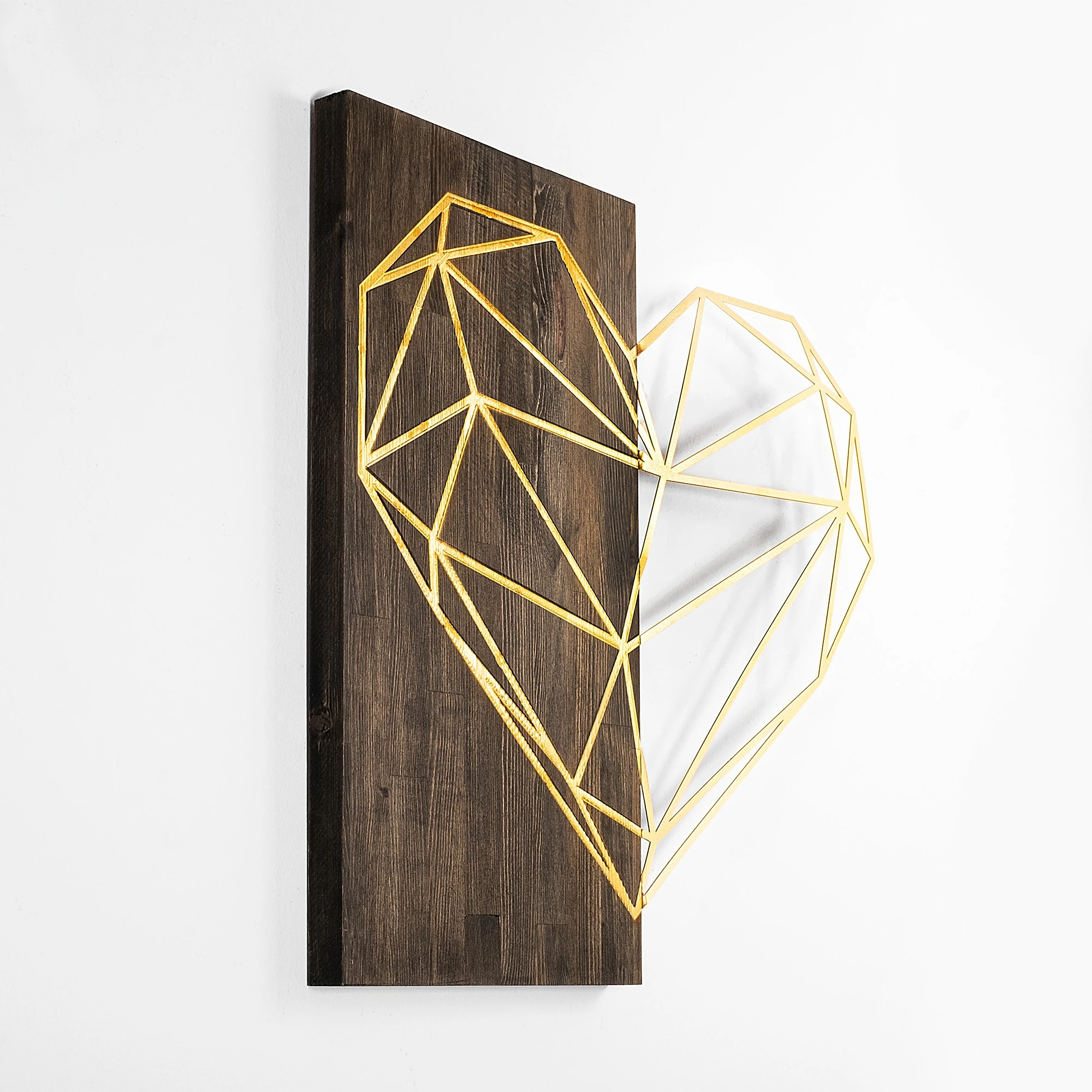 Aksesor muri dekorativ prej druri, Wallity, zemër, ngjyrë ari