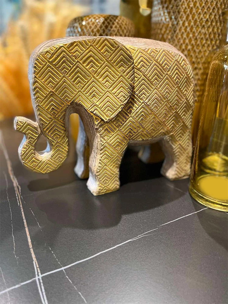 Dekor elefant Africana, polirezine, ngjyrë e verdhë, 25x11x18 cm