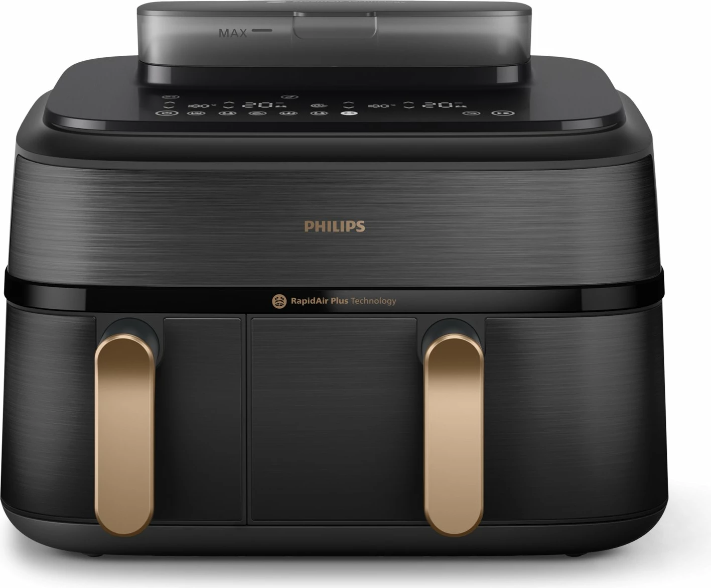 Fritezë pa vaj Philips Ovi Dual Basket NA552/00 9L (6L+3L) 2750W, e zezë