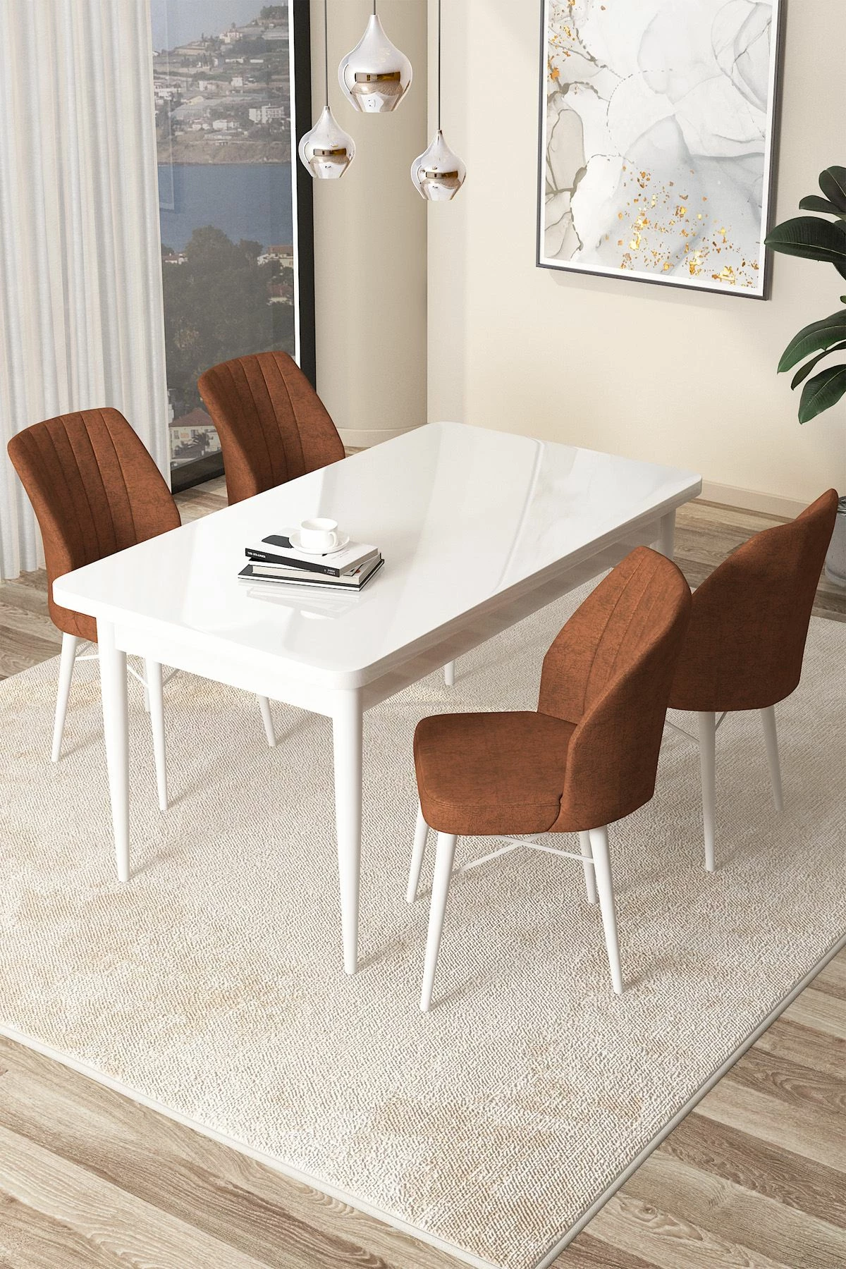 Tavolinë me karrige, 5 copë, Skye Decor, e bardhë, e kuqe tullë