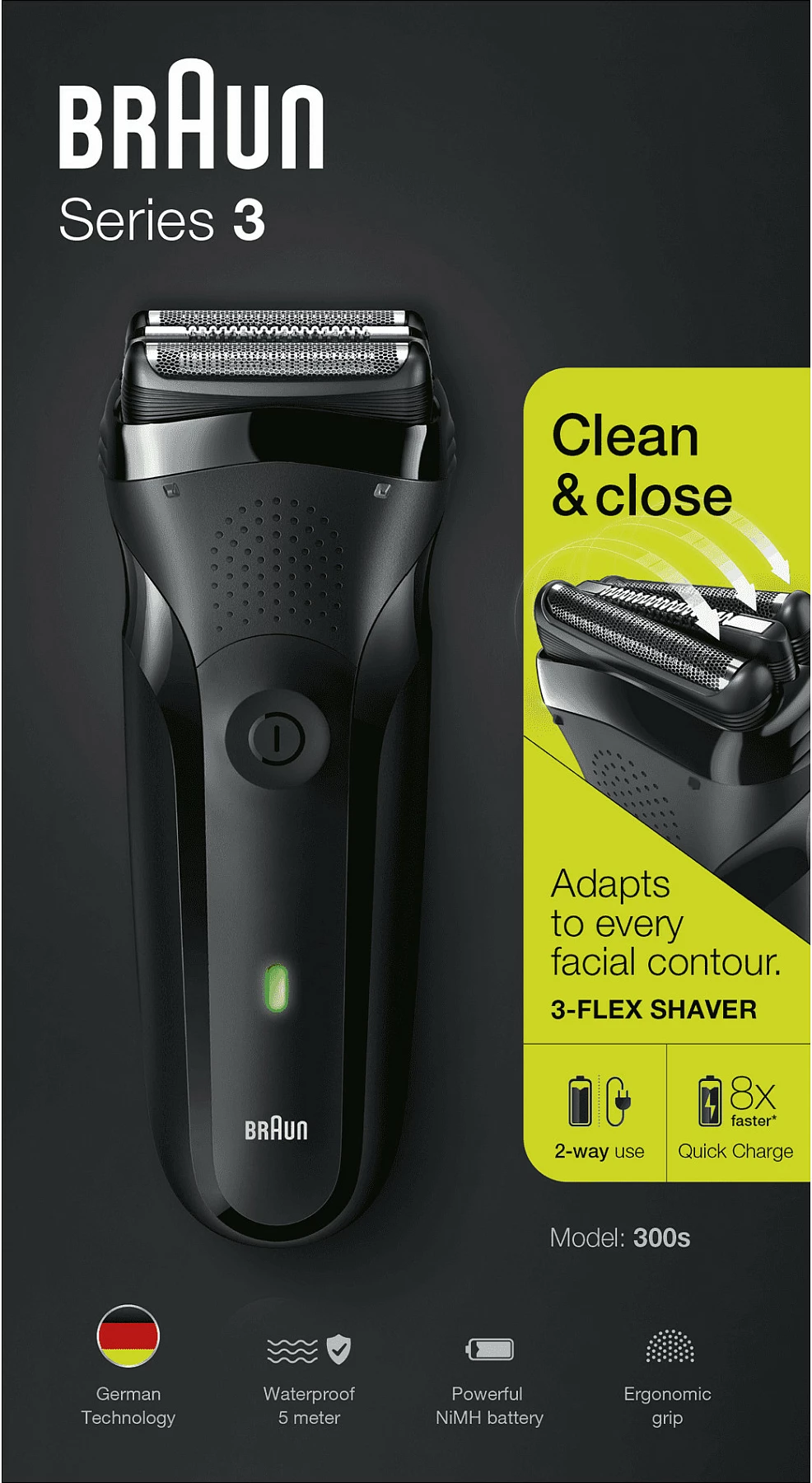 Makinë rroje Braun Series 3 300s, Foil shaver, LED, NiMH, e zezë