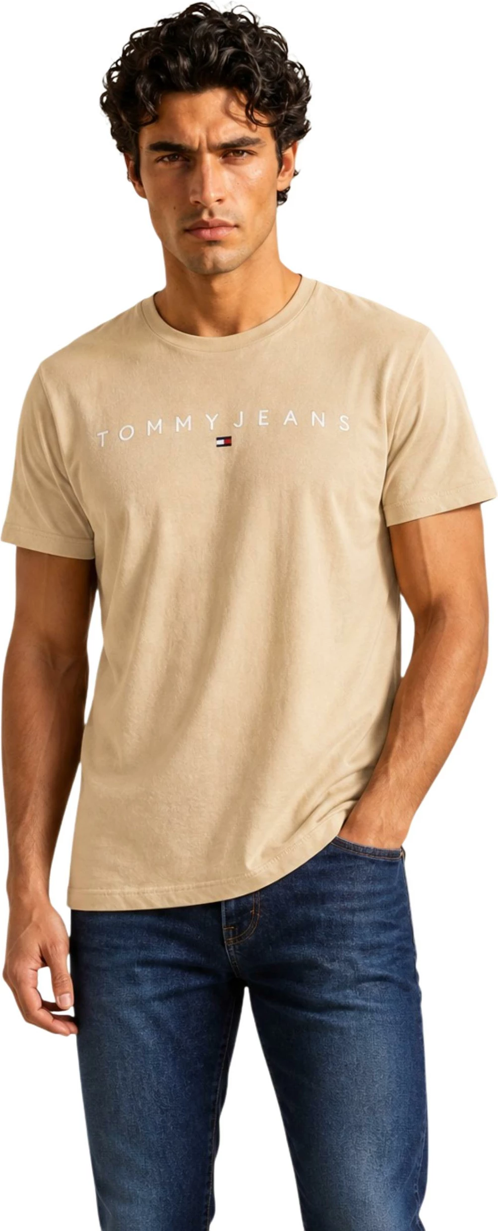 Maicë për meshkuj Tommy Hilfiger Jeans TJM REG LINEAR LOGO DM0DM20744, bezhë e errët