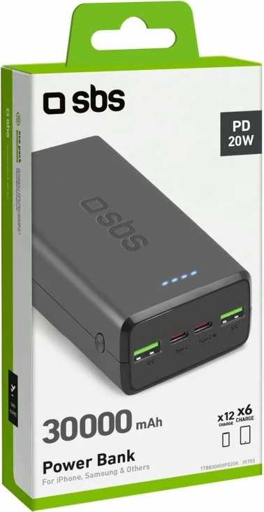 Powerbank SBS TTBB30000PD20K, 30000 mAh, e zezë