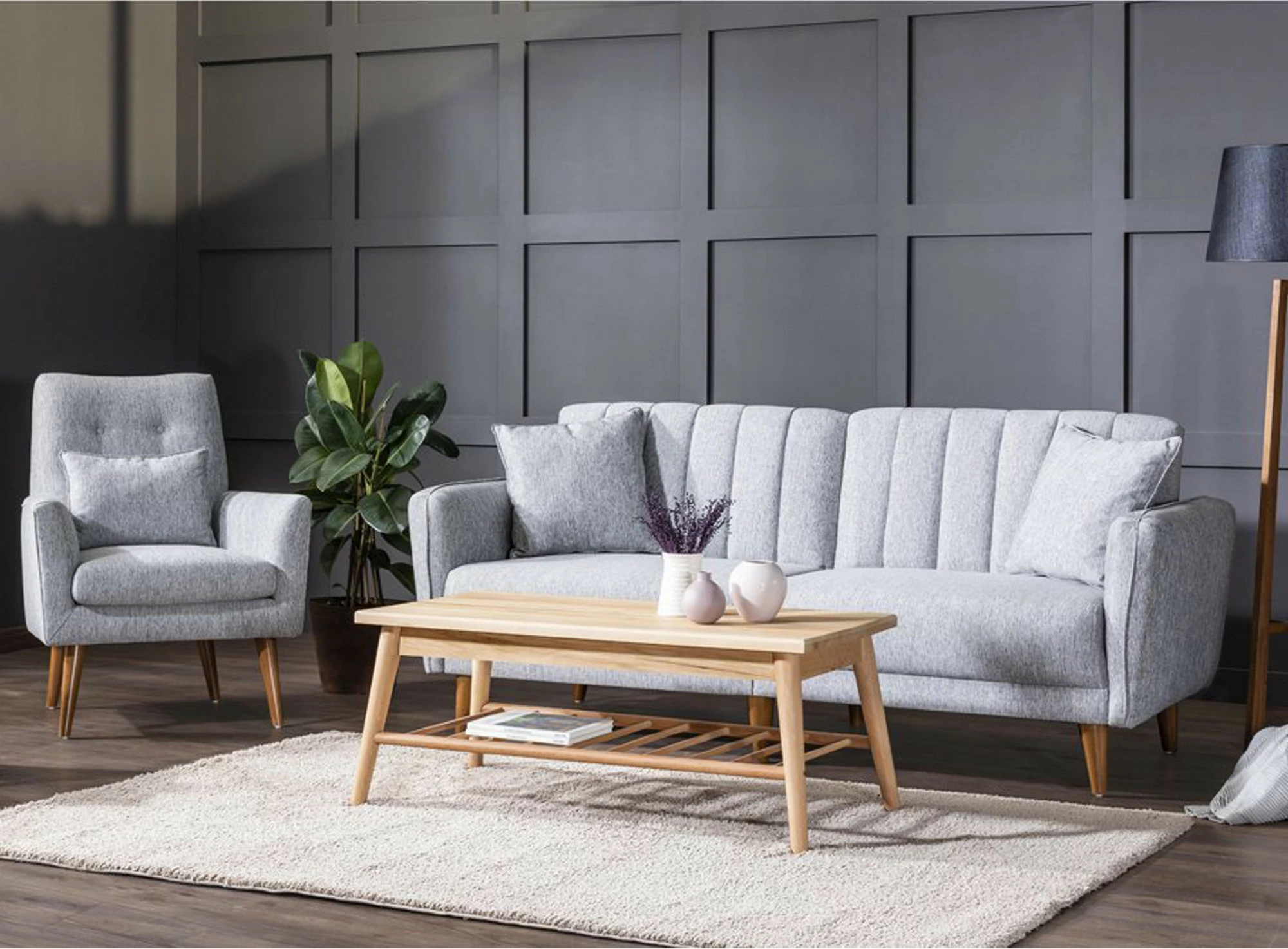Set divan-krevat me karrige krahu, ngjyrë gri, Atelier del Sofa, Aqua-TKM03-1008