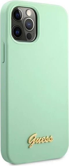 Mbështjellës Guess për iPhone 12 Pro Max 6.7", Silicone Vintage Gold Logo, Gjelbër