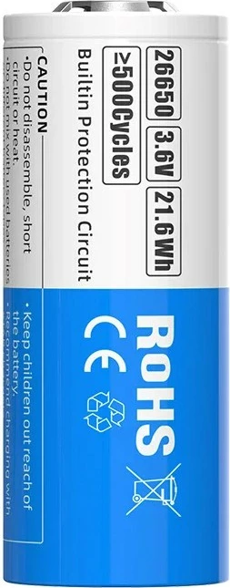 Bateri rikarikueshme XTAR 26650, 6000 mAh, 3.6V, Li-Ion, kaltër/bardhë