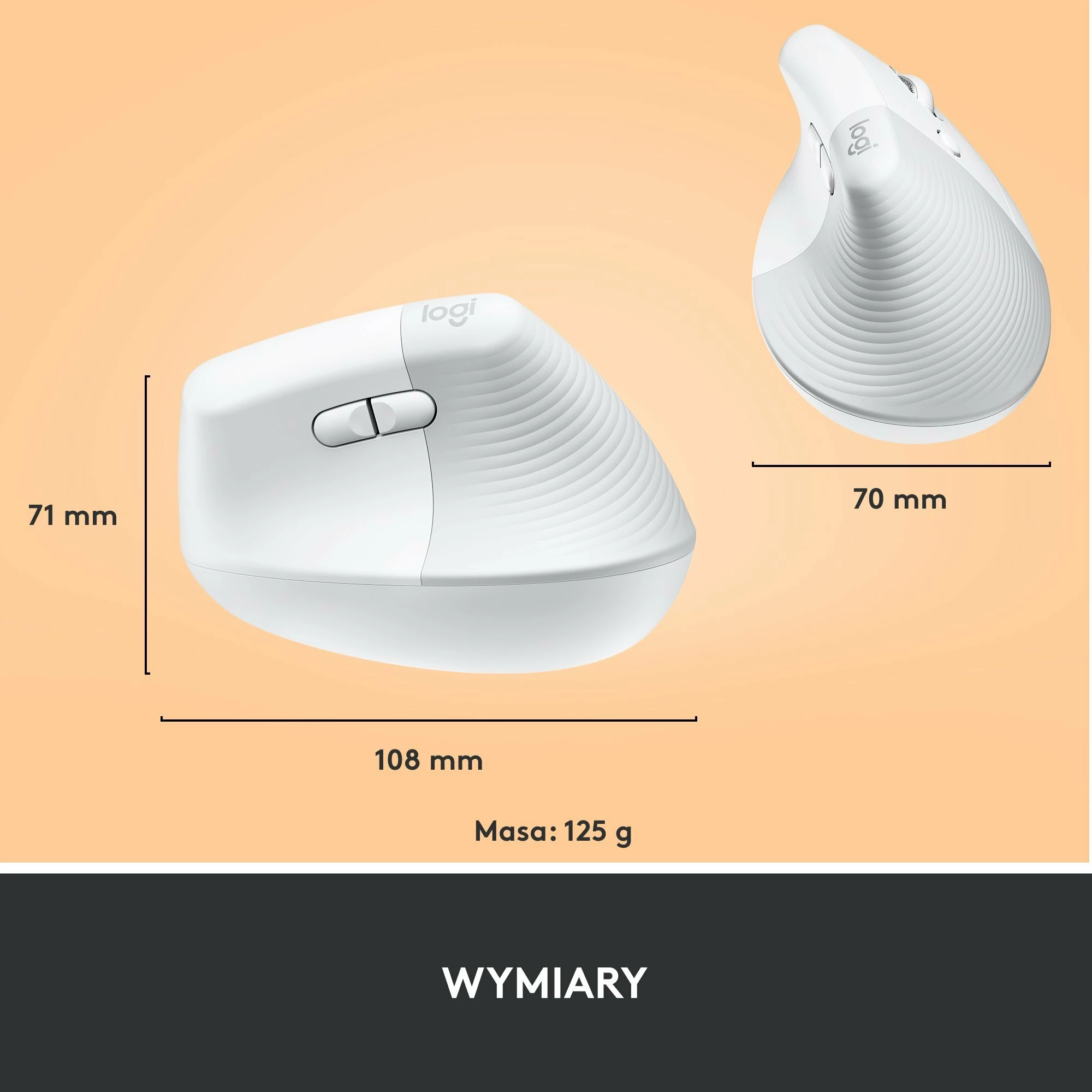 Maus vertikal wireless Logitech Lift 910-006475, 4000 DPI, Bluetooth/USB, 6 butona, për dorë të djathtë, i bardhë