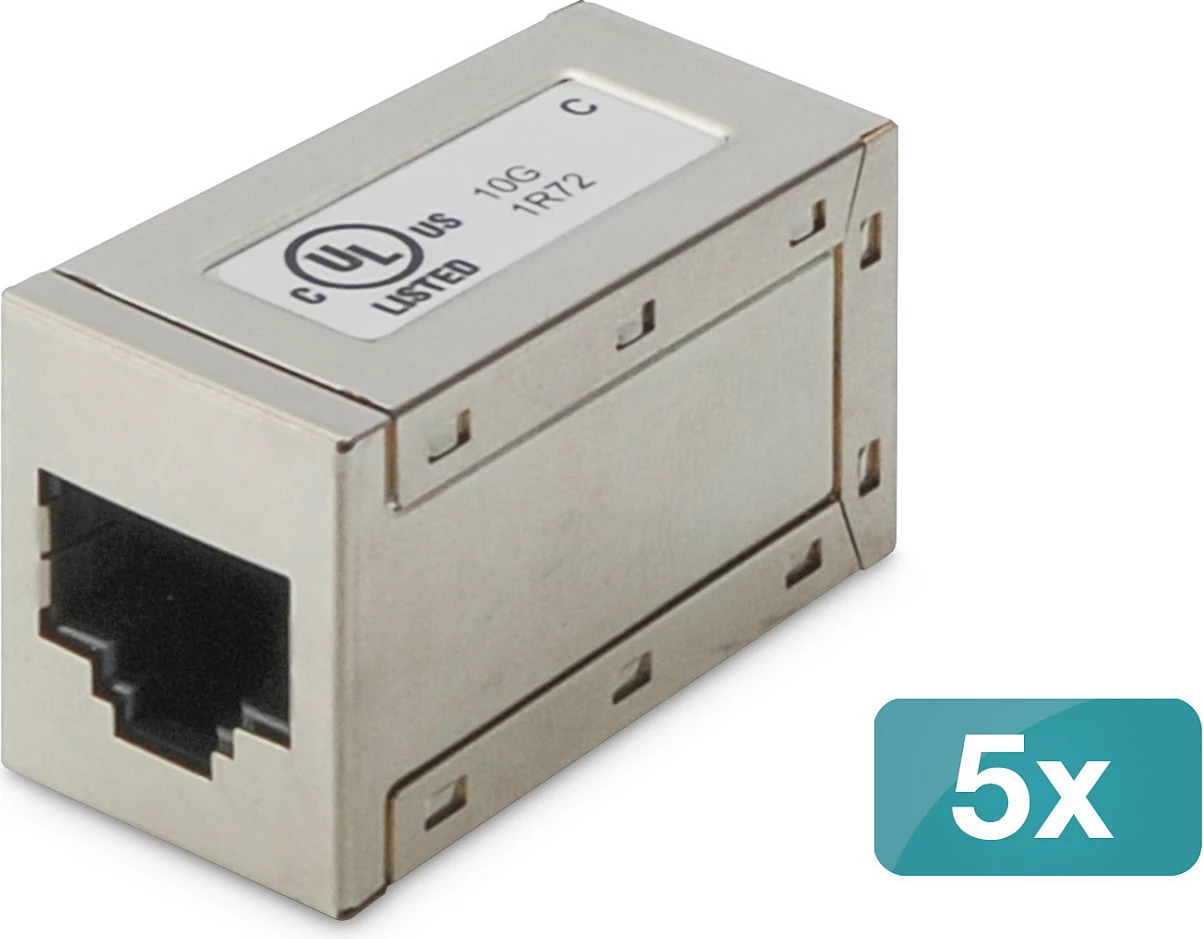 Bashkues RJ45 Digitus CAT6, i mbrojtur, 5 copë, argjendtë
