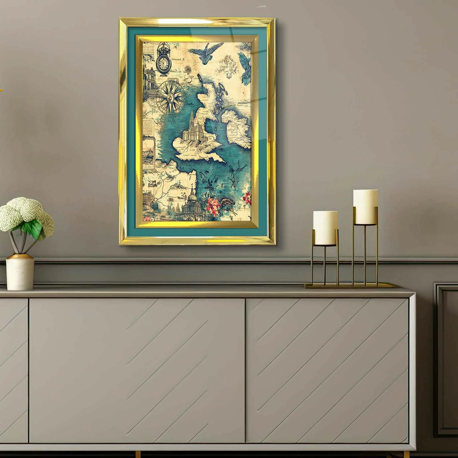 Pikturë dekorative me kornizë, shumëngjyrëshe, Wallity, 43x65cm, 4363Kromaltınct - 021