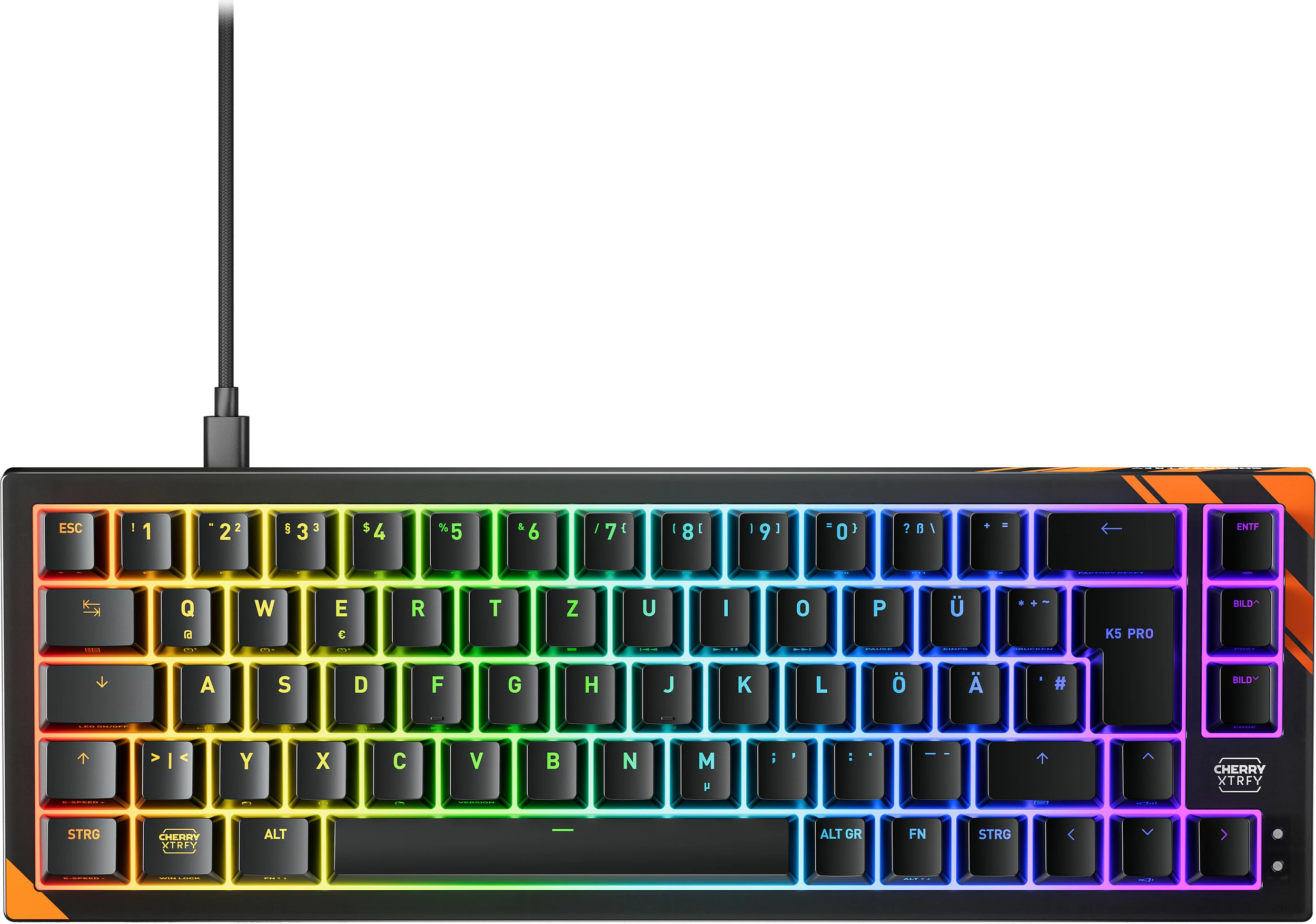Tastierë gaming Cherry K5 Pro TMR, 65%, RGB, USB, QWERTZ, 8000Hz, e zezë/portokalli