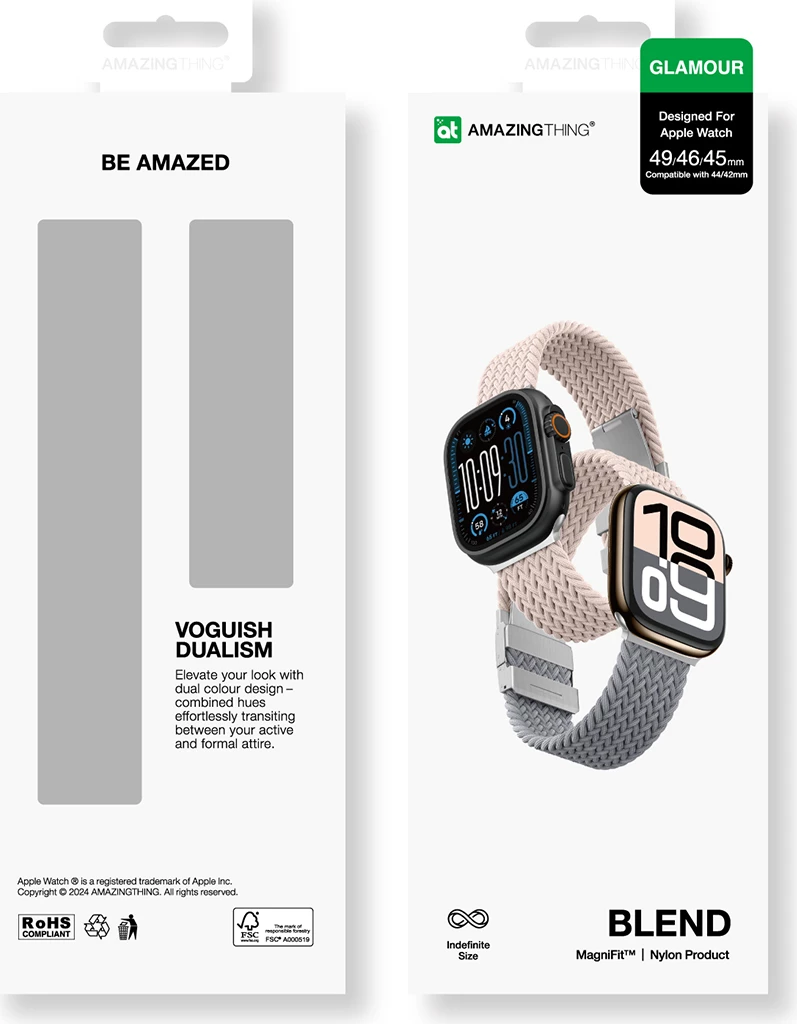 Set rripash AmazingThing Blend Band për Apple Watch 45/46/49mm, rozë-gri/rozë, 2 copë
