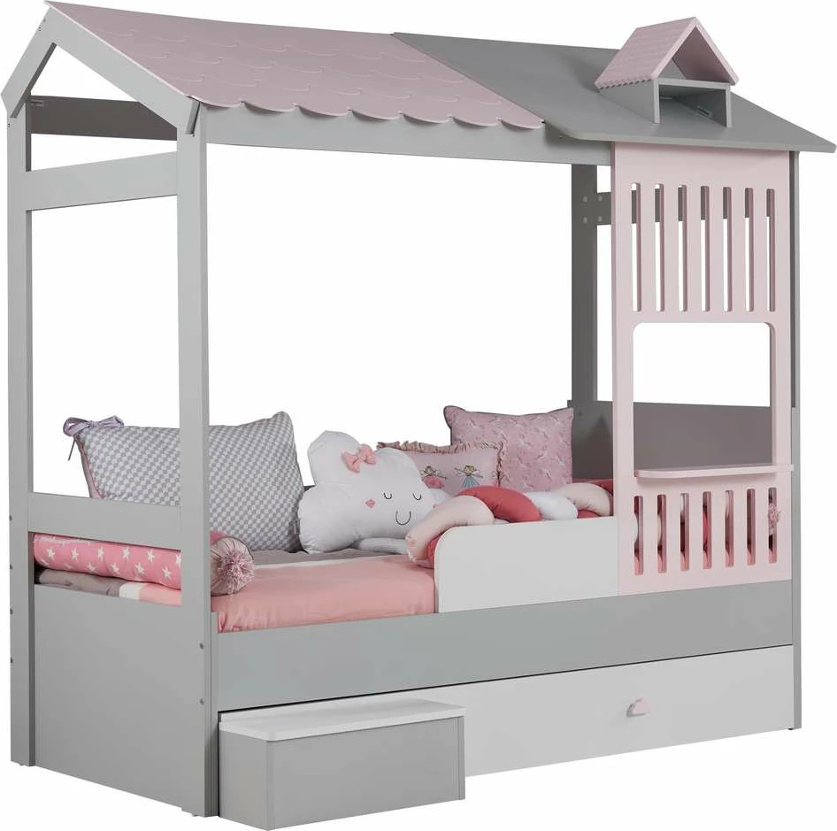 Krevat shtëpi për fëmijë, ngjyrë rozë dhe gri, Skye Decor, Ayder