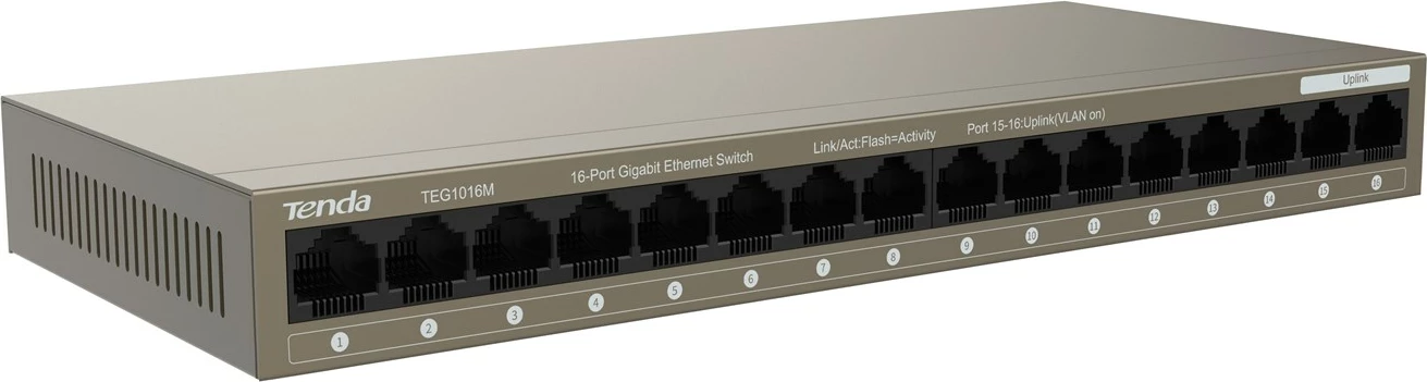 Switch rrjeti Tenda TEG1016M, 16 porta Gigabit Ethernet, metalik