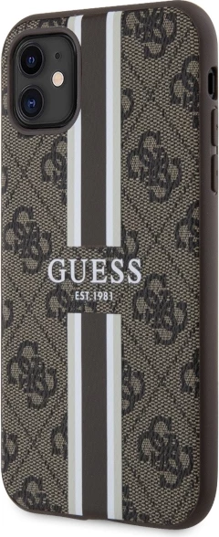 Mbështjellës Guess GUHMN61P4RPSW për iPhone 11/XR, 4G Printed Stripes MagSafe, Kafe