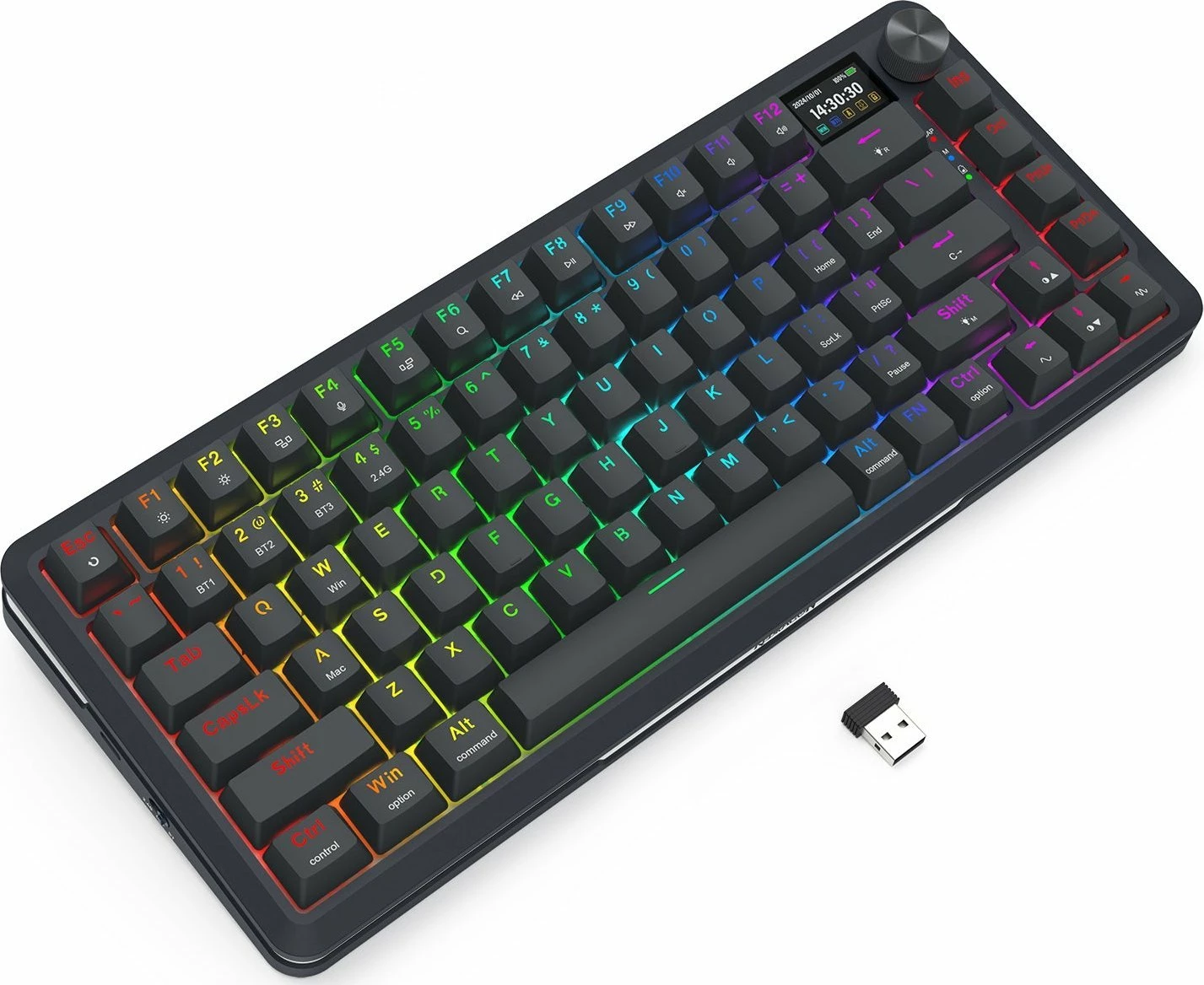 Tastierë mekanike Redragon K708-RGB-PRO Flekact 75% tri-mode RGB hot-swap me LCD/knob, e zezë