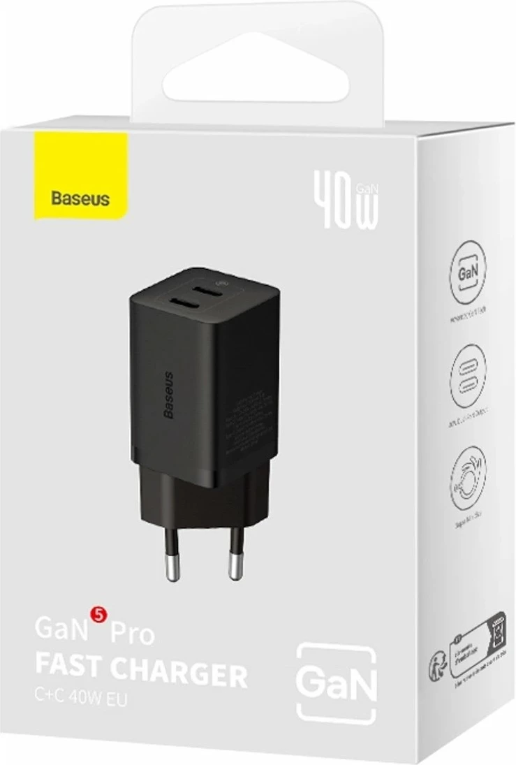 Karikues Baseus GaN5 Pro CCGAN40CE-M 40W 2x USB-C PD/PPS, i zi