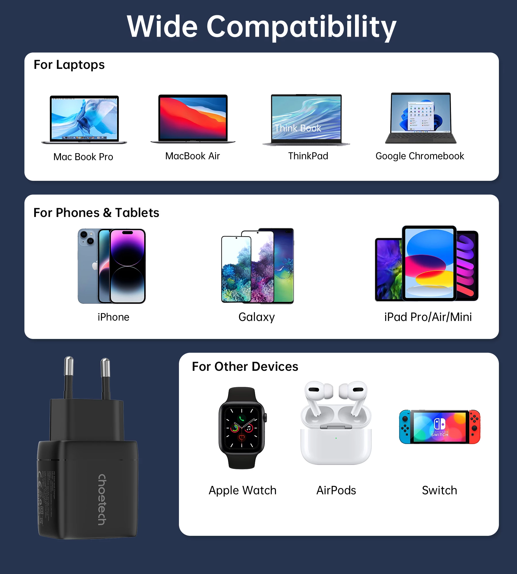Karikues muri Choetech PD6051, 35W, 2x USB-C, me ekran, zi
