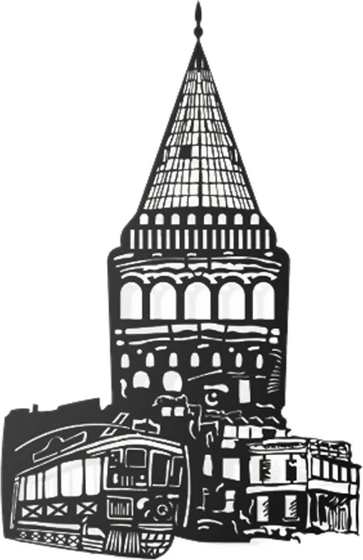 Aksesor dekorativ metalik për mur, Galata Tower, Wallity, ngjyrë e zezë
