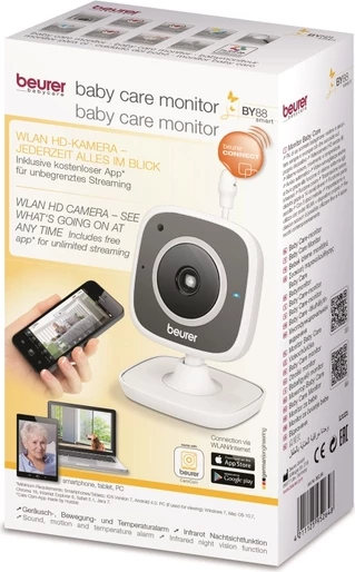 Monitor për bebe BEURER BY 88, Wi-Fi, CareCam, e bardhë/hirtë