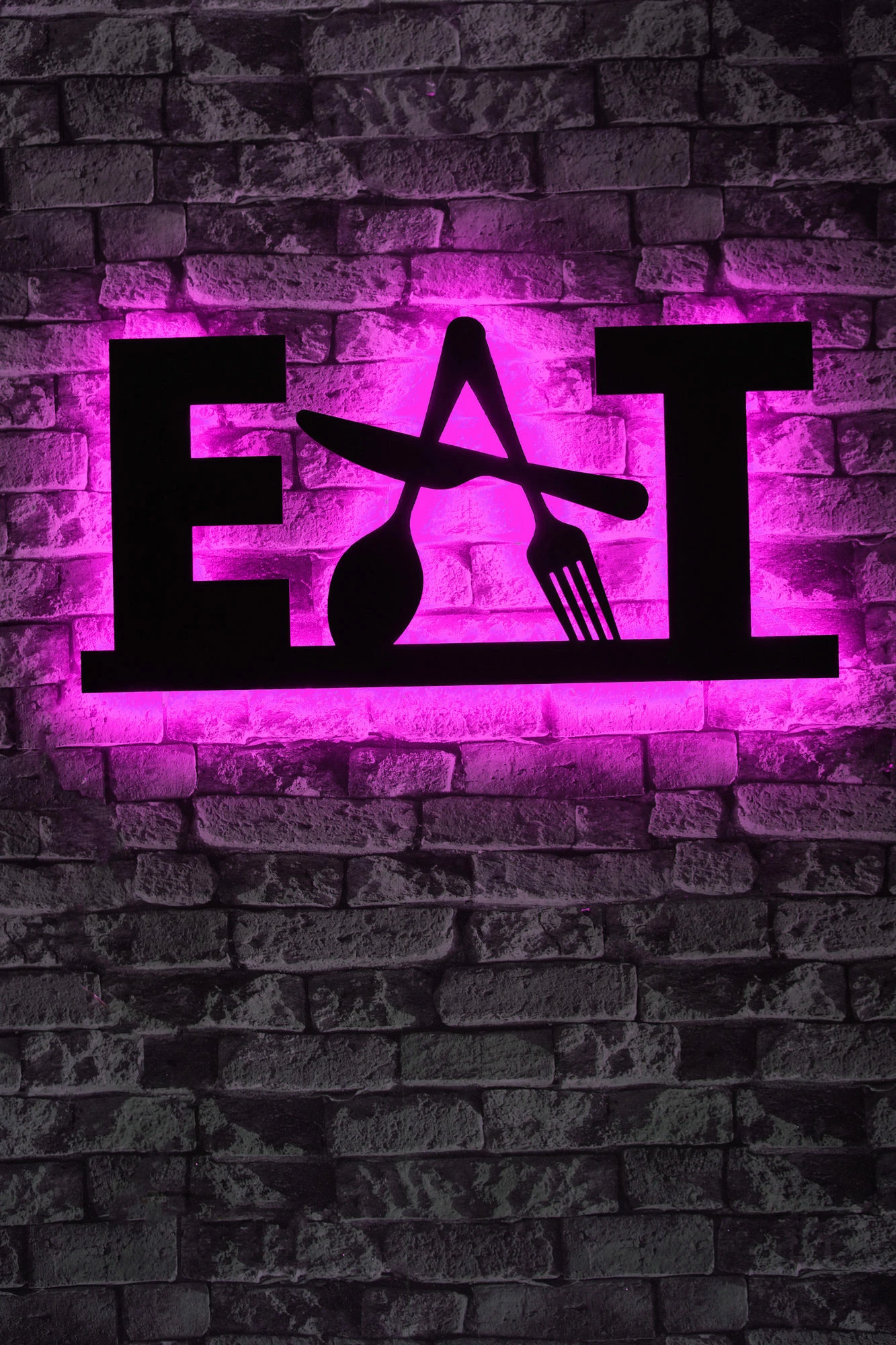 Dekor dritash LED për mur, 'Eat', ngjyrë rozë