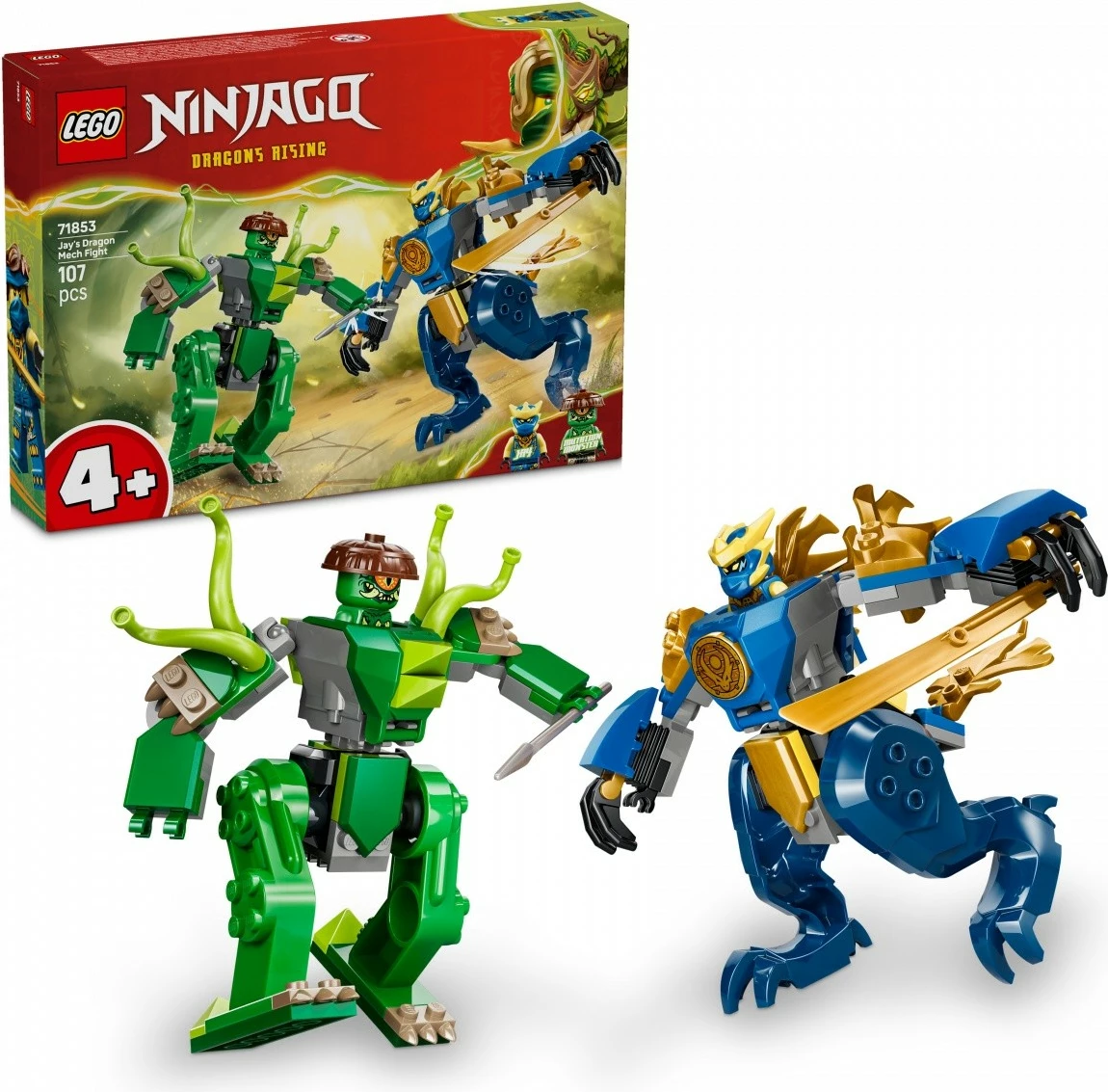 Set blloqe ndërtimi LEGO NINJAGO 71853 Jay's Dragon Mech Battle, 107 copë, 4+
