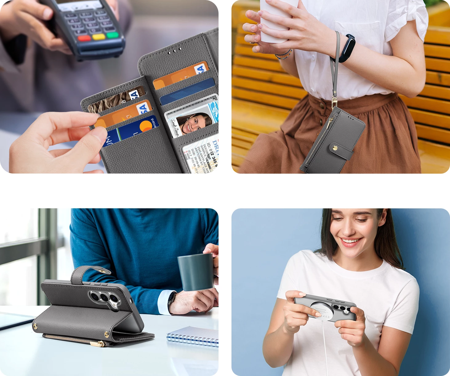 Mbështjellës Dux Ducis Lawa për Samsung Galaxy S25+, lëkurë, me portofol magnetik të ndashëm, Gri