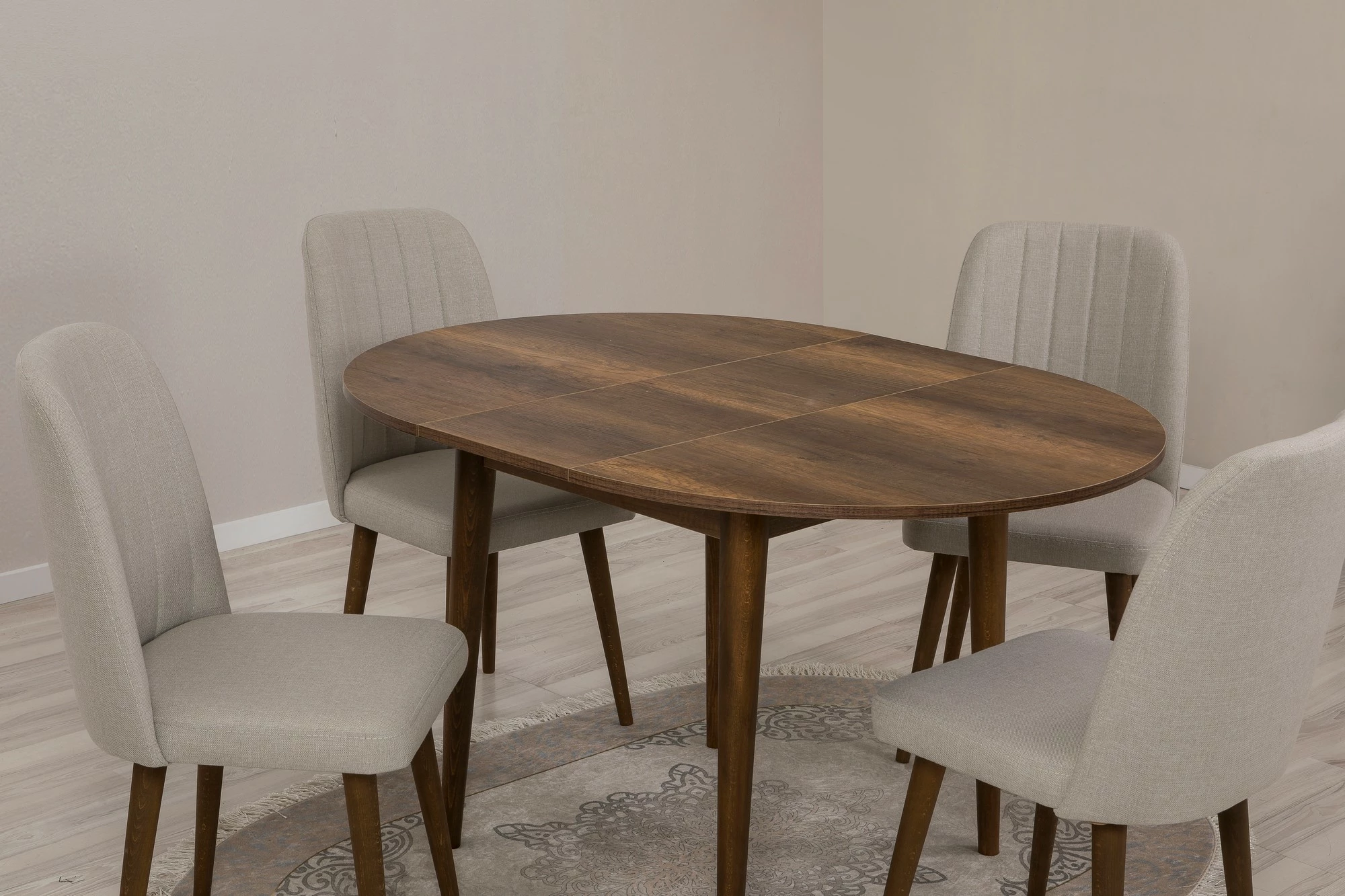 Tavolinë me karrige, zgjatshme, 5 pjesë, Skye Decor Vina 1005, ngjyrë arre, krem