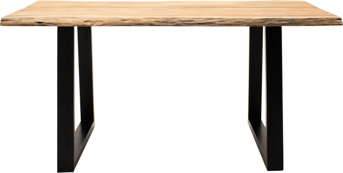 Tavolinë Miles, dru akacie masiv, trashësi 3.7-4cm, ngjyrë natyrale, këmbë metalike të zeza, 160x90x76cm